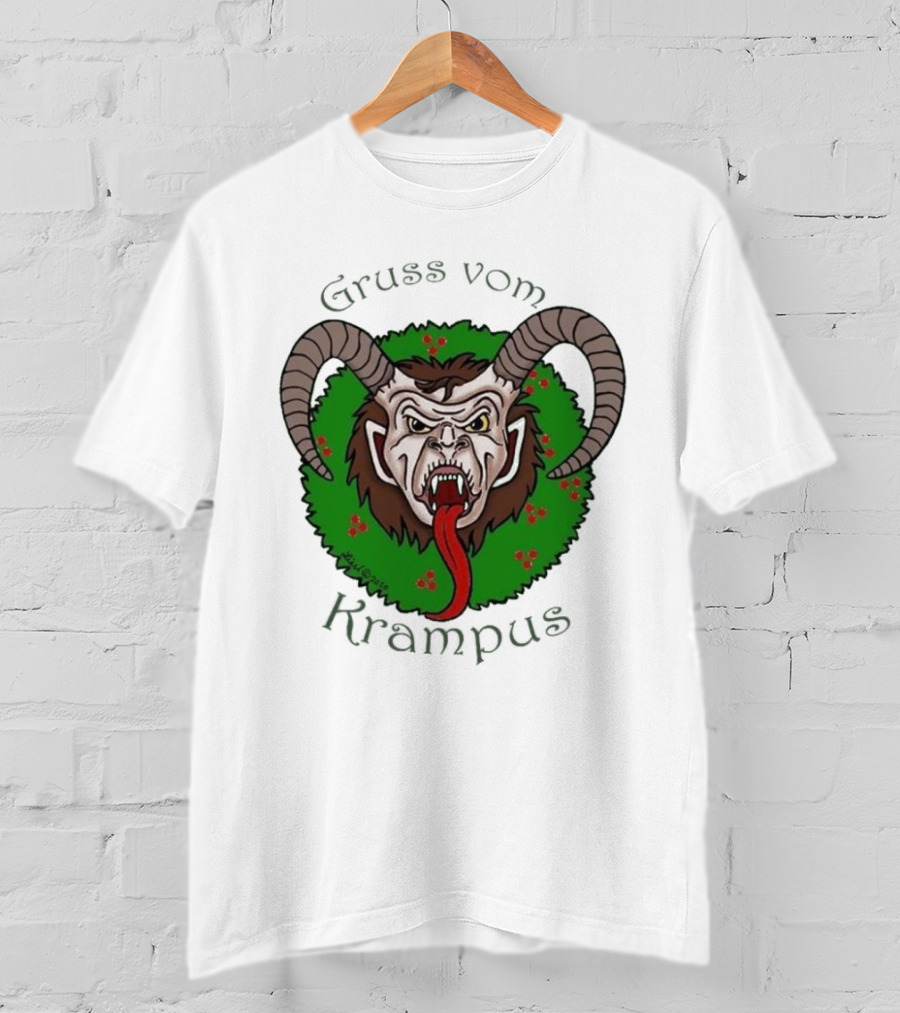 Gruss Vom Krampus Green Wreath Christmas T-Shirt