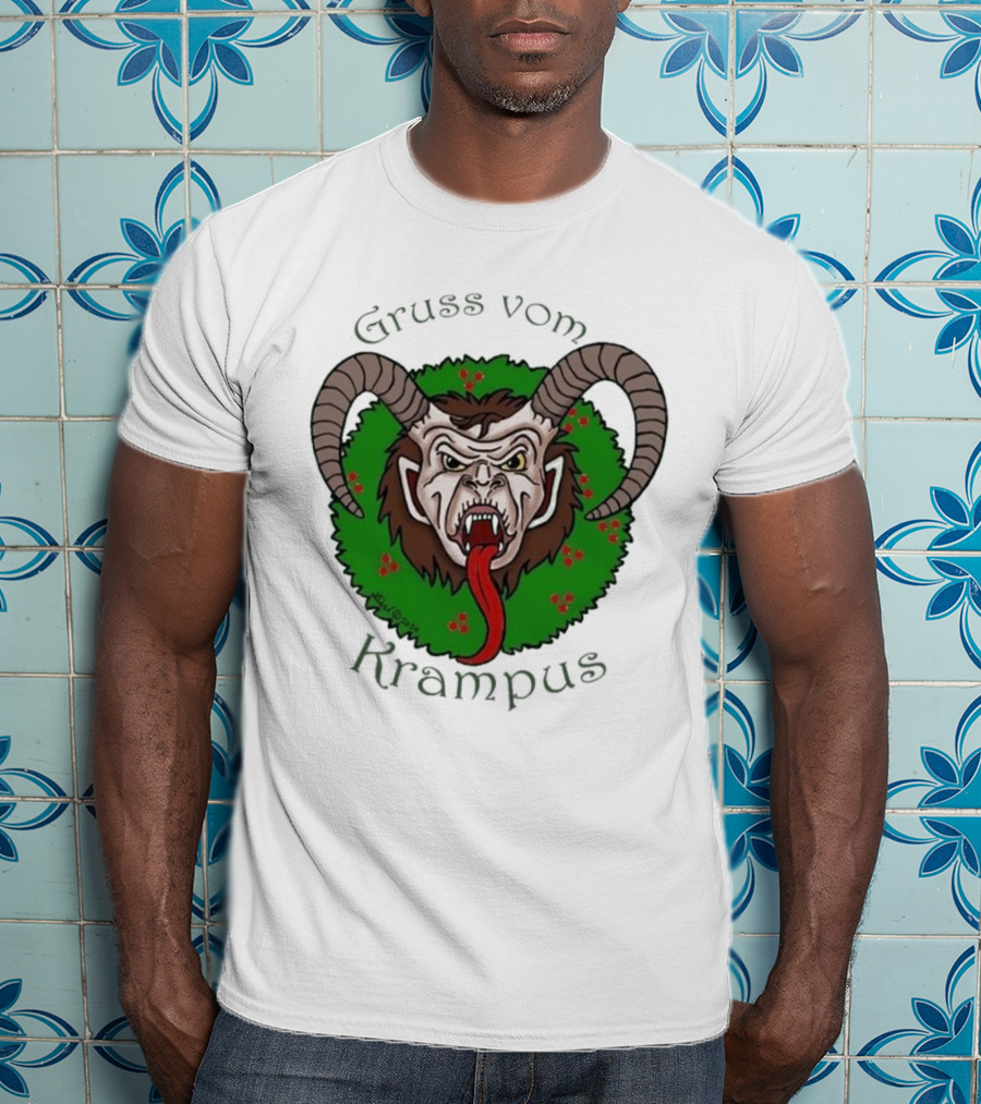Gruss Vom Krampus Green Wreath Christmas T-Shirt