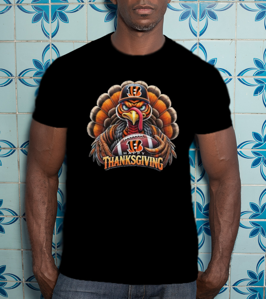 Happy Thanksgiving Cincinnati Bengals Turkey Football T-Shirt