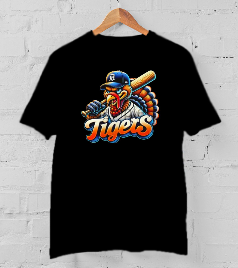 Thanksgiving Detroit Tigers Turkey Baseball T-Shirt