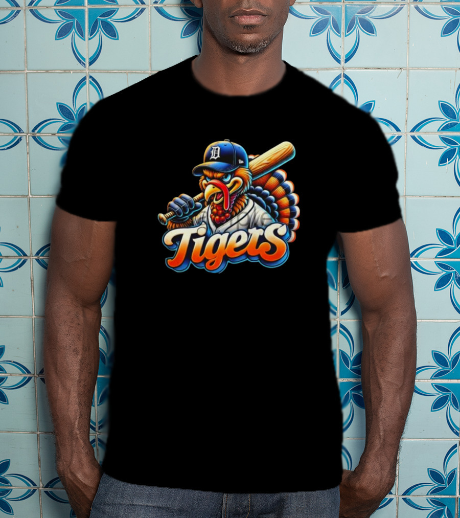 Thanksgiving Detroit Tigers Turkey Baseball T-Shirt