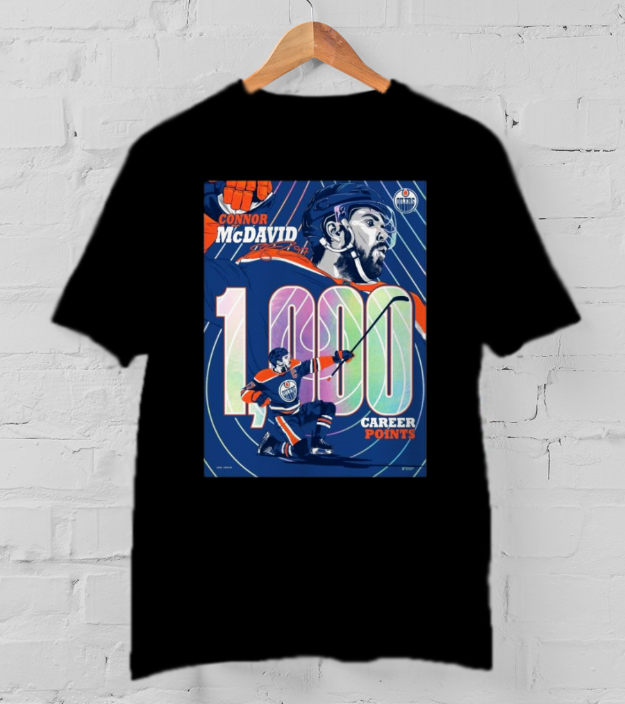 Connor McDavid 1,000 Career Points Edmonton Oilers Milestone T-Shirt