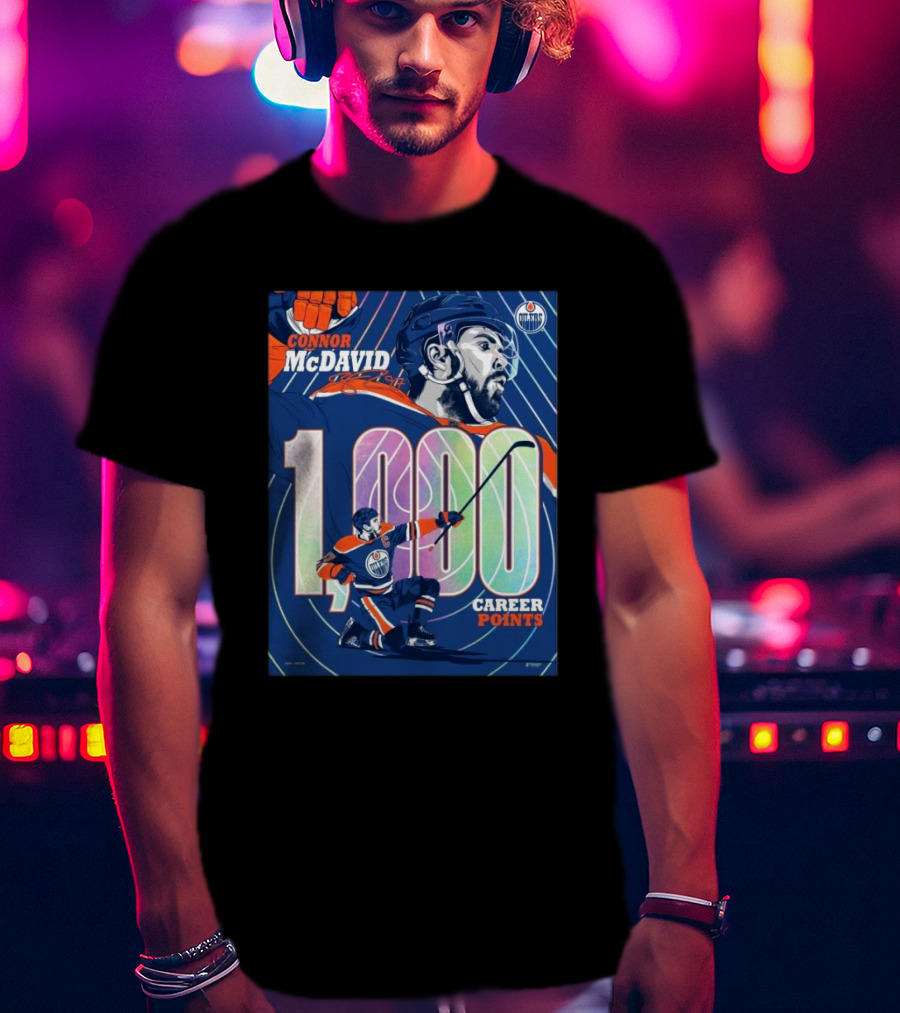 Connor McDavid 1,000 Career Points Edmonton Oilers Milestone T-Shirt