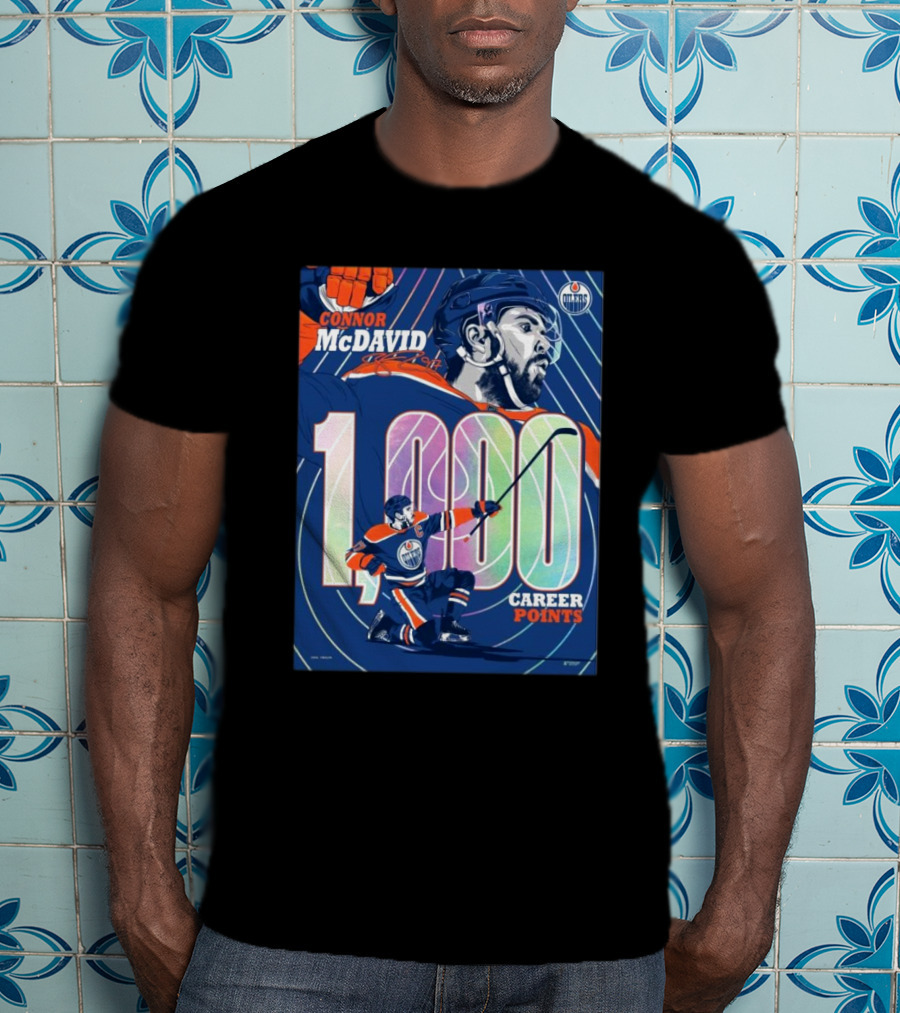 Connor McDavid 1,000 Career Points Edmonton Oilers Milestone T-Shirt
