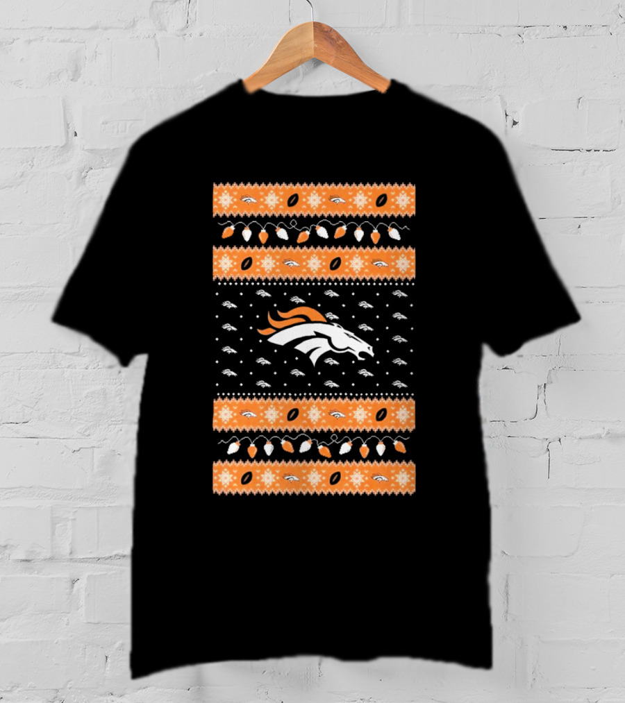 Denver Broncos NFL Ugly Sweater Holiday Lights Christmas T-Shirt