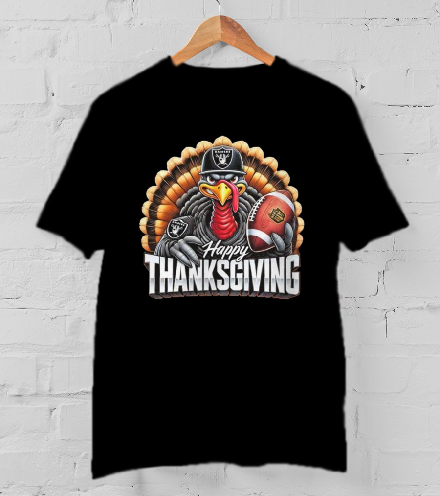 Las Vegas Raiders Happy Thanksgiving Football Turkey T-Shirt