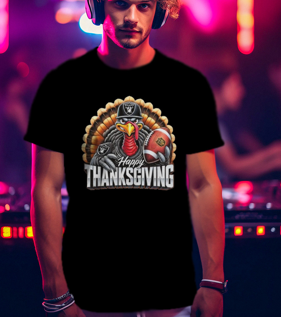Las Vegas Raiders Happy Thanksgiving Football Turkey T-Shirt