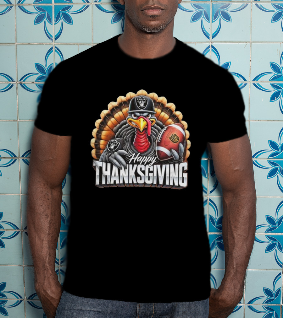 Las Vegas Raiders Happy Thanksgiving Football Turkey T-Shirt