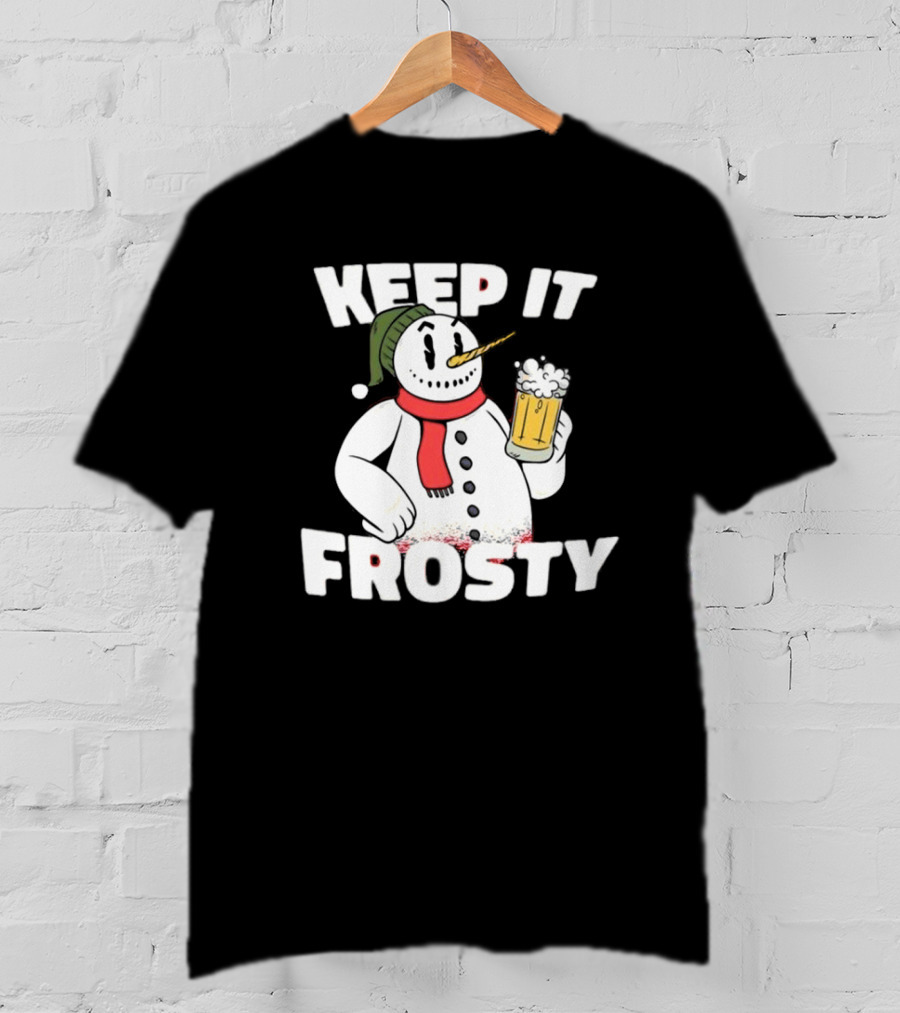 Keep It Frosty Funny Christmas Beer Snowman With Pint T-Shirt
