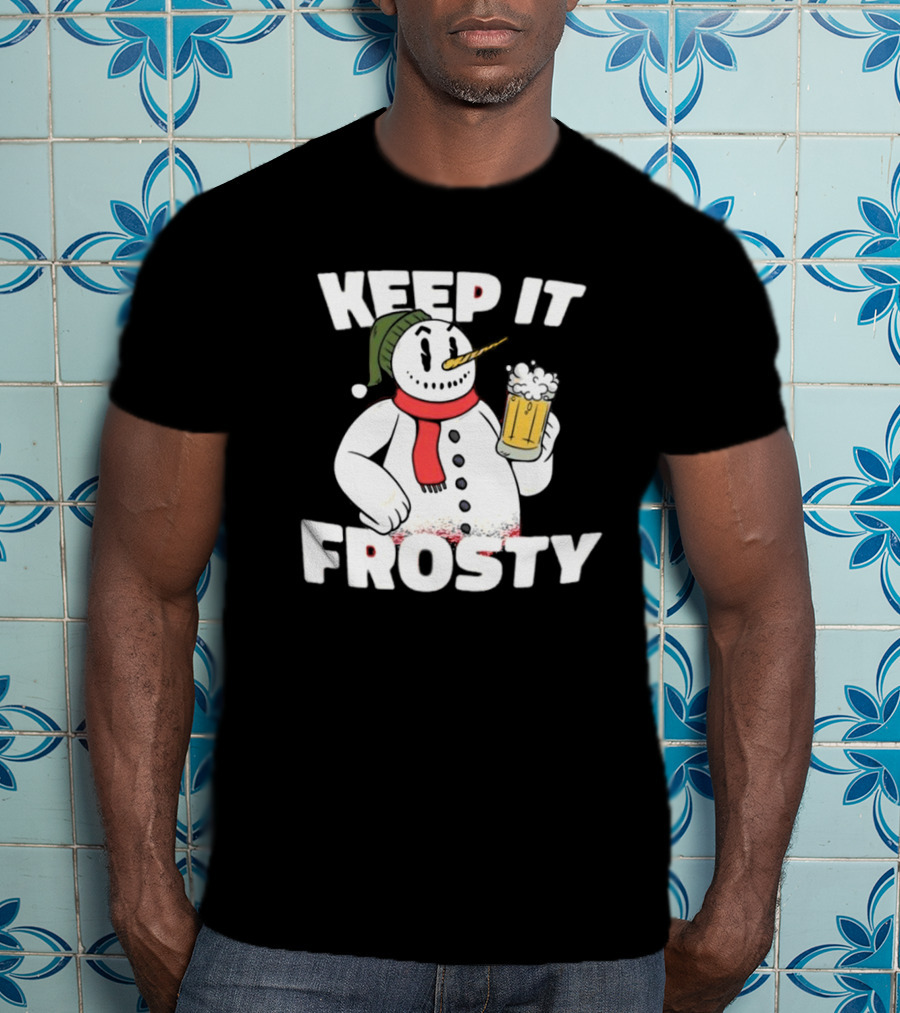 Keep It Frosty Funny Christmas Beer Snowman With Pint T-Shirt