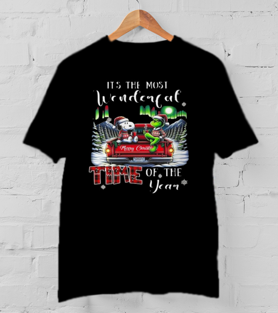 Snoopy Grinch Merry Christmas Time Of The Year Truck Scene T-Shirt