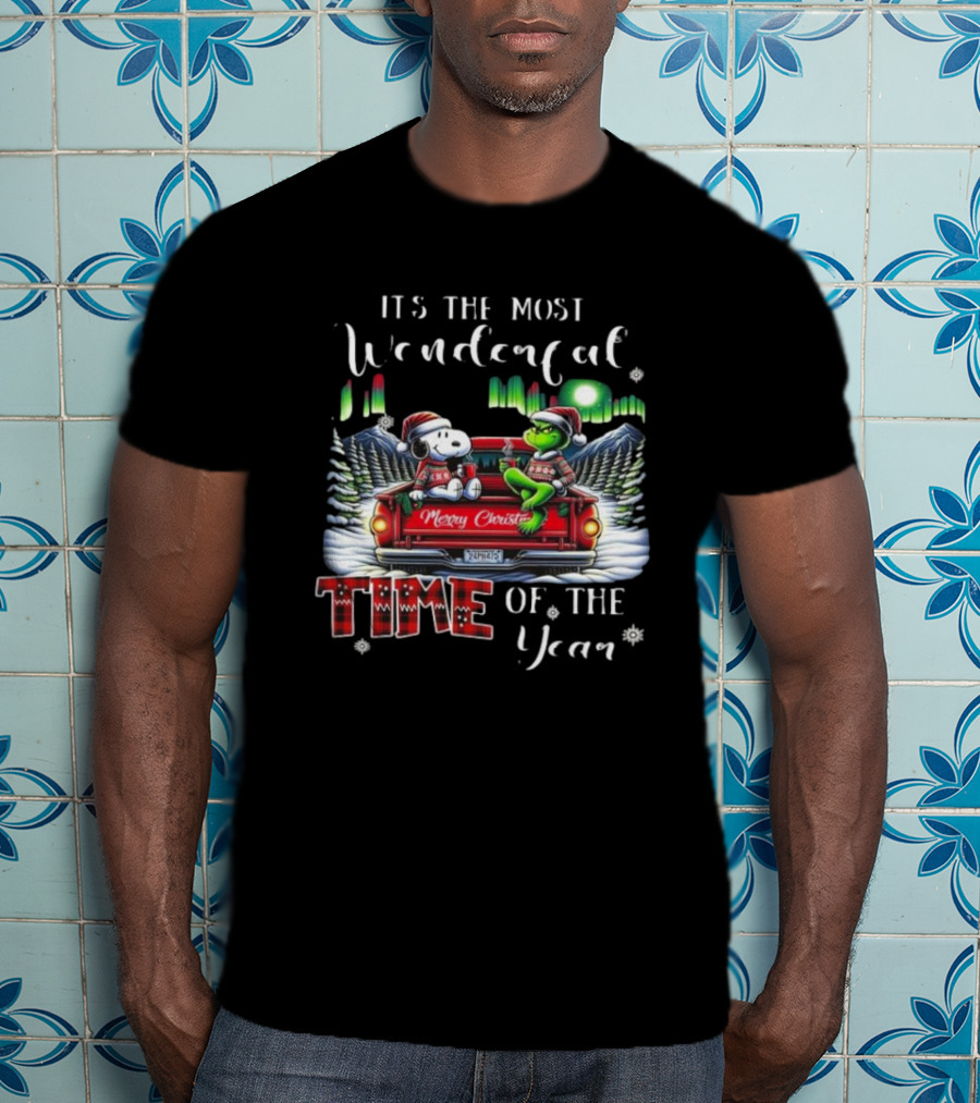 Snoopy Grinch Merry Christmas Time Of The Year Truck Scene T-Shirt