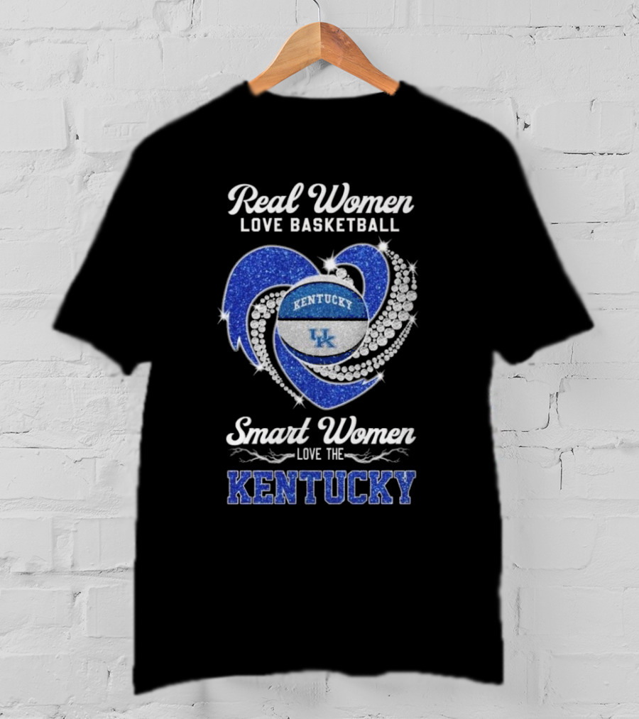 Real Women Love Basketball Smart Women Love The Kentucky Wildcats UK Diamond Heart T-Shirt