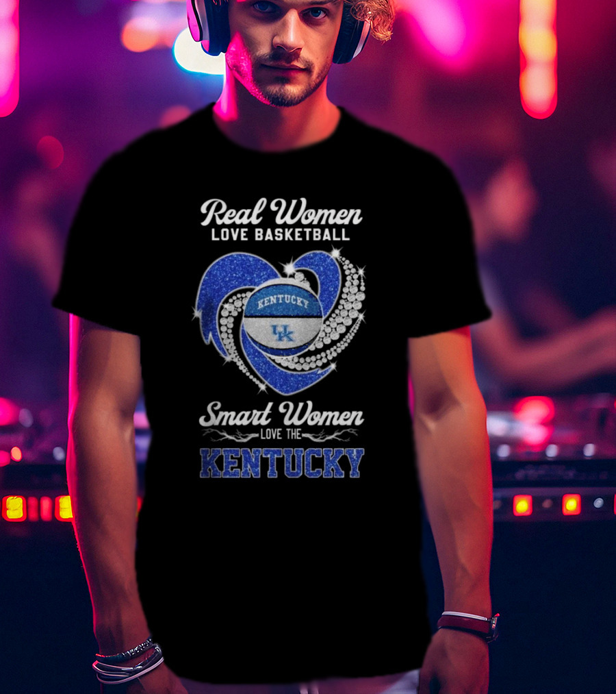 Real Women Love Basketball Smart Women Love The Kentucky Wildcats UK Diamond Heart T-Shirt