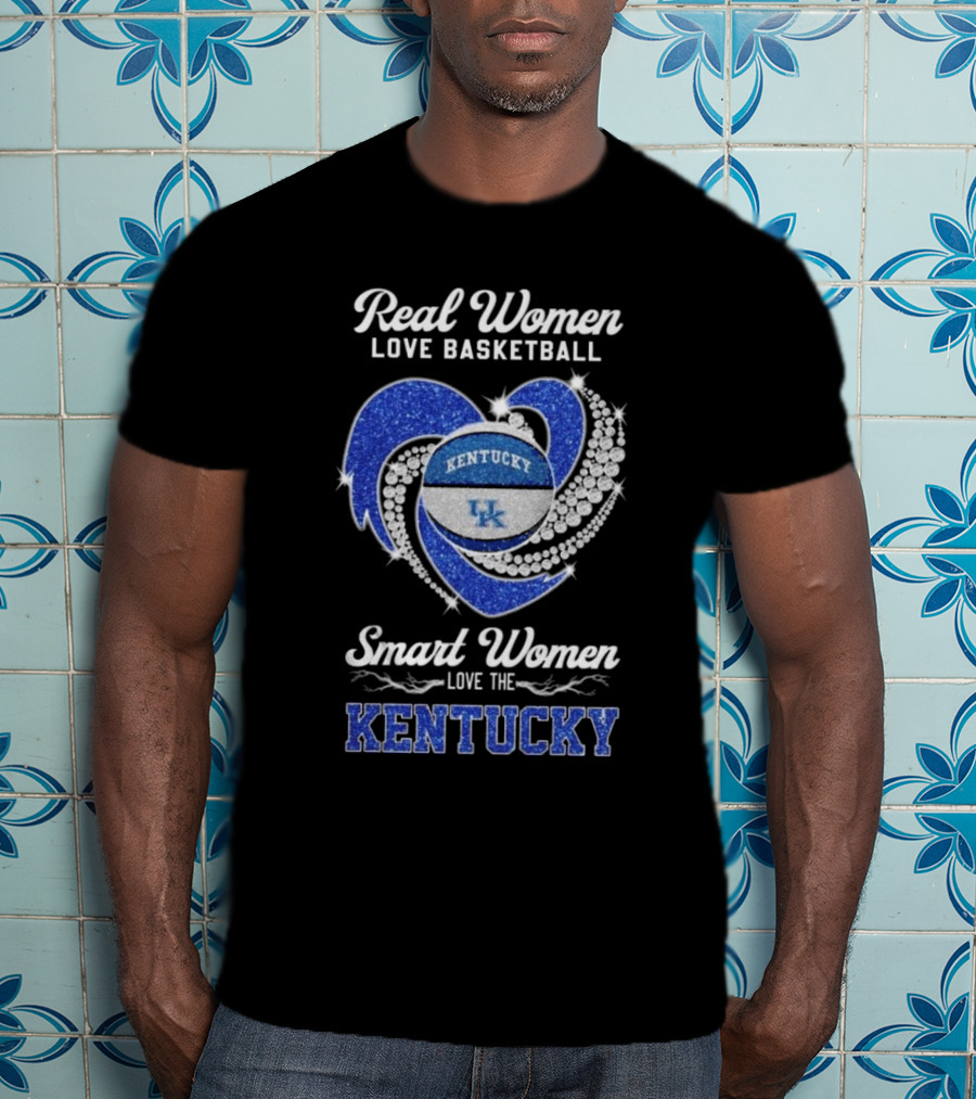 Real Women Love Basketball Smart Women Love The Kentucky Wildcats UK Diamond Heart T-Shirt