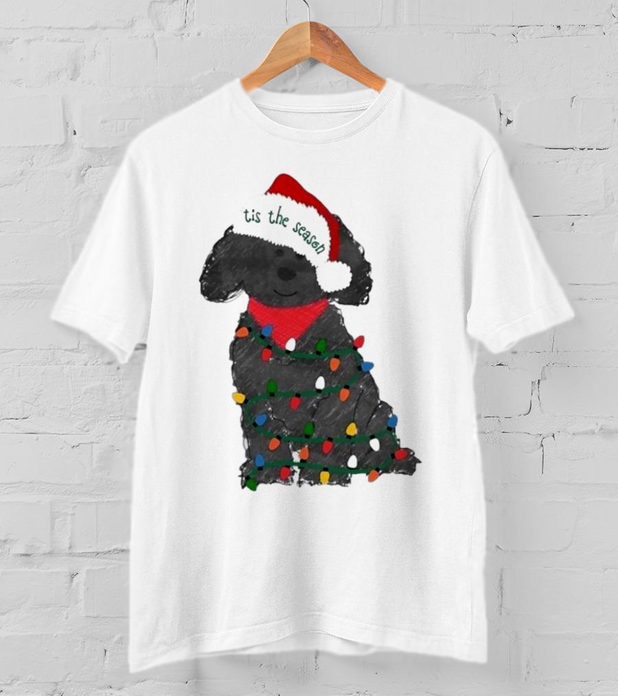 'Tis The Season Labradoodle Wrapped In Christmas Lights And Santa Hat T-Shirt