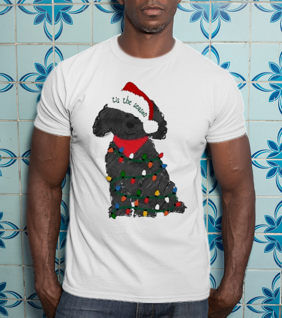 'Tis The Season Labradoodle Wrapped In Christmas Lights And Santa Hat T-Shirt