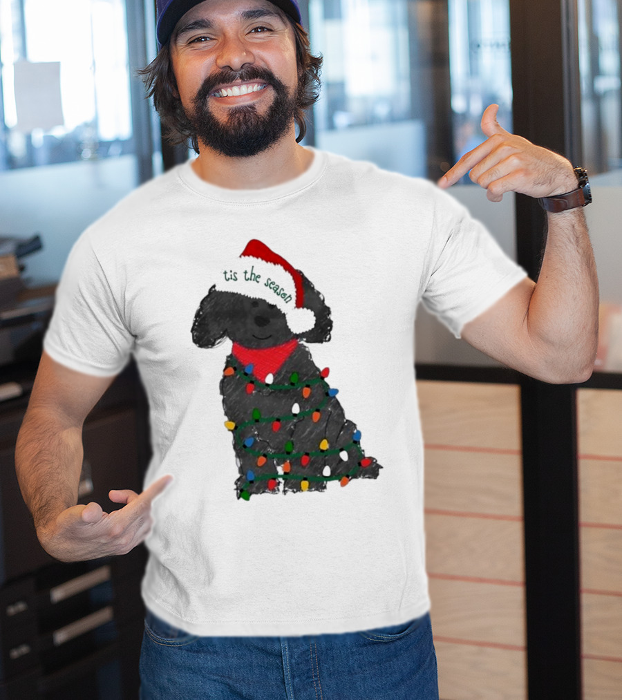 'Tis The Season Labradoodle Wrapped In Christmas Lights And Santa Hat T-Shirt