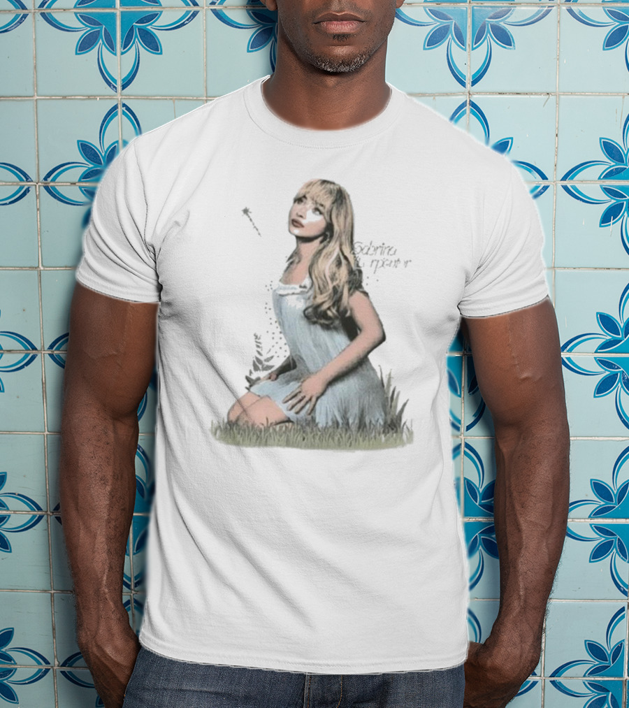 Sabrina Carpenter Sitting In Grass With Sparkle Wand And Flowing Hair T-Shirt