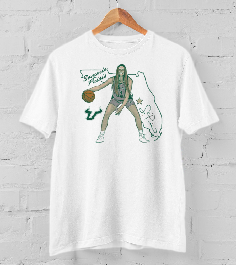 Sammie Puisis South Florida Bulls Basketball Cartoon Signature Florida Map Star T-Shirt