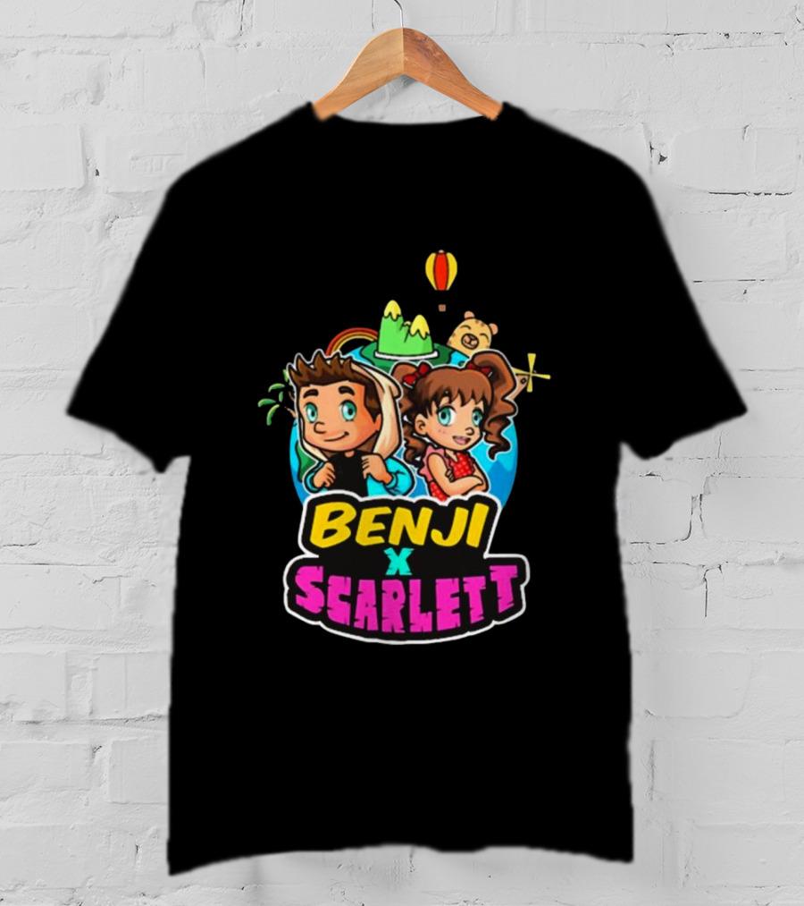 Benji X Scarlett Adventure Cartoon Style Balloon Island Teddy Bear T-Shirt