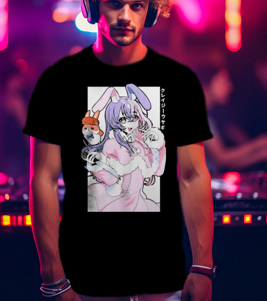 Gamersupps Punkalopi Crazy Usagi Japanese Text Anime Bunny Girl Holding Knife T-Shirt