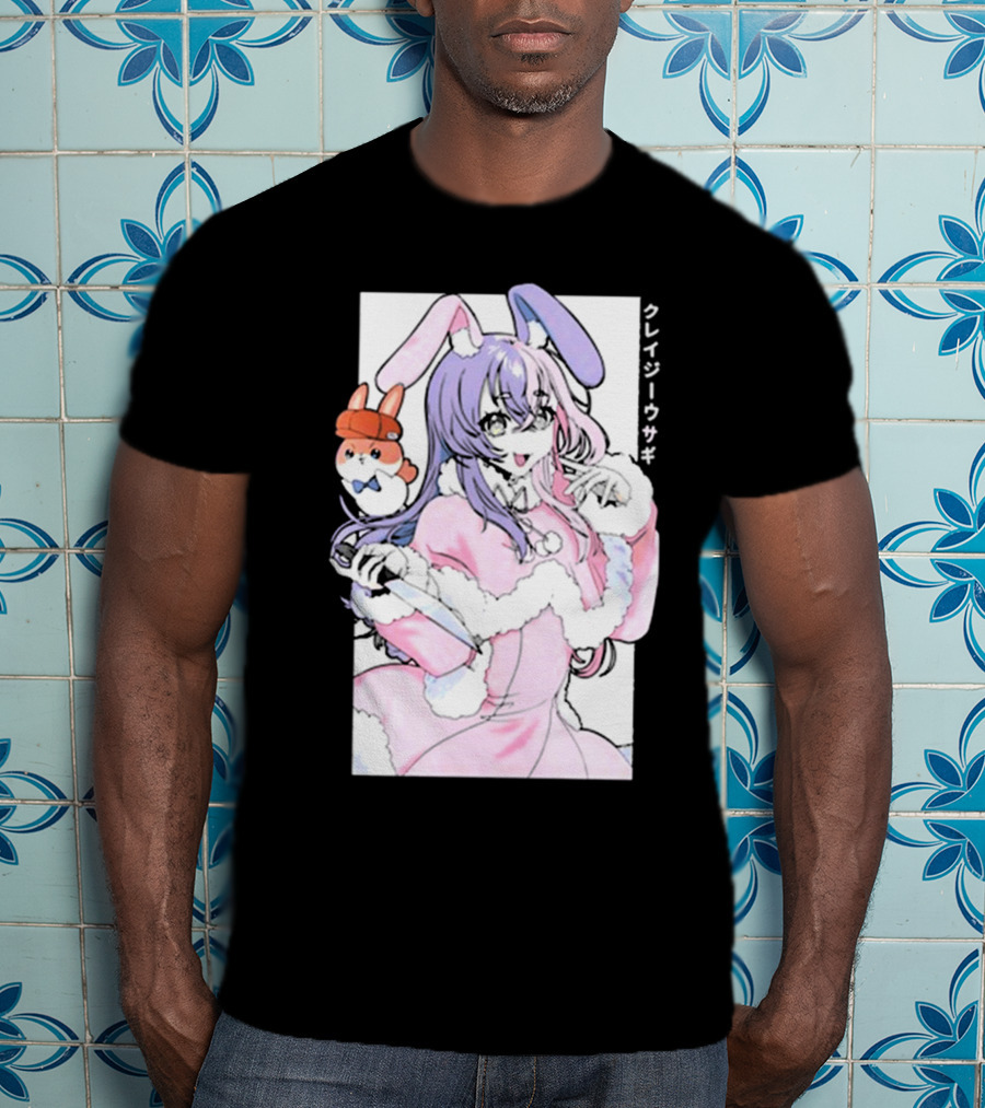 Gamersupps Punkalopi Crazy Usagi Japanese Text Anime Bunny Girl Holding Knife T-Shirt