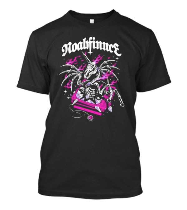 Noahfinnce Skeleton Unicorn Riding Pink Car With Wings And Flames T-Shirt