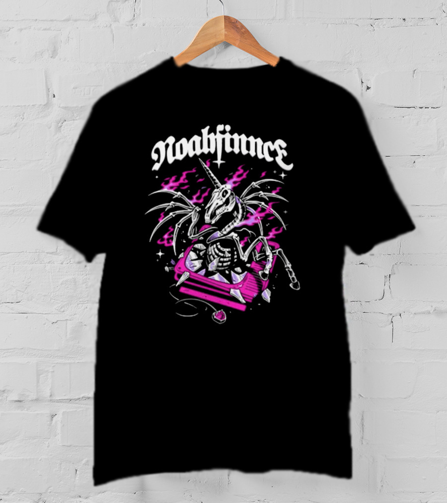 Noahfinnce Skeleton Unicorn Riding Pink Car With Wings And Flames T-Shirt