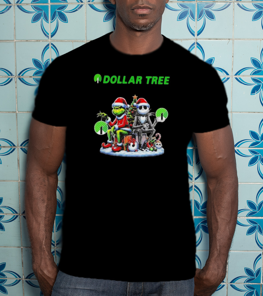 Grinch And Jack Skellington Santa Dollar Tree Christmas T-Shirt