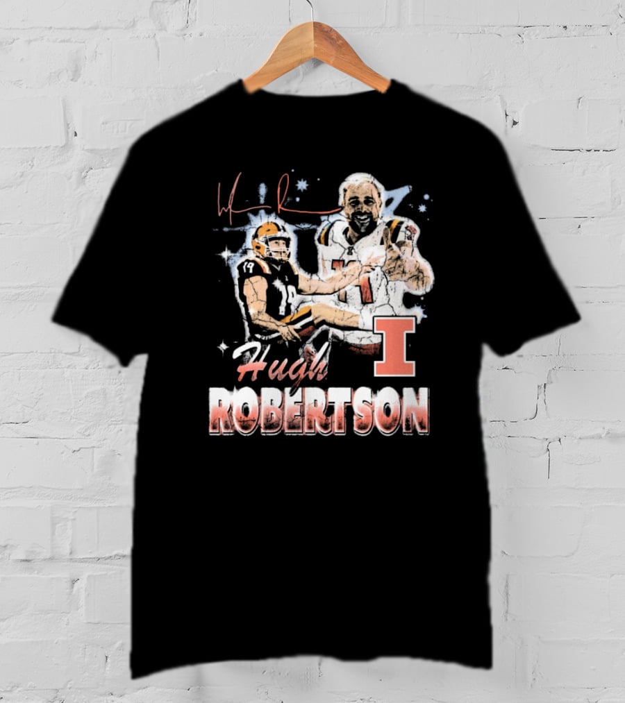 Hugh Robertson Illinois Fighting Illini 90s Retro Signature Football T-Shirt
