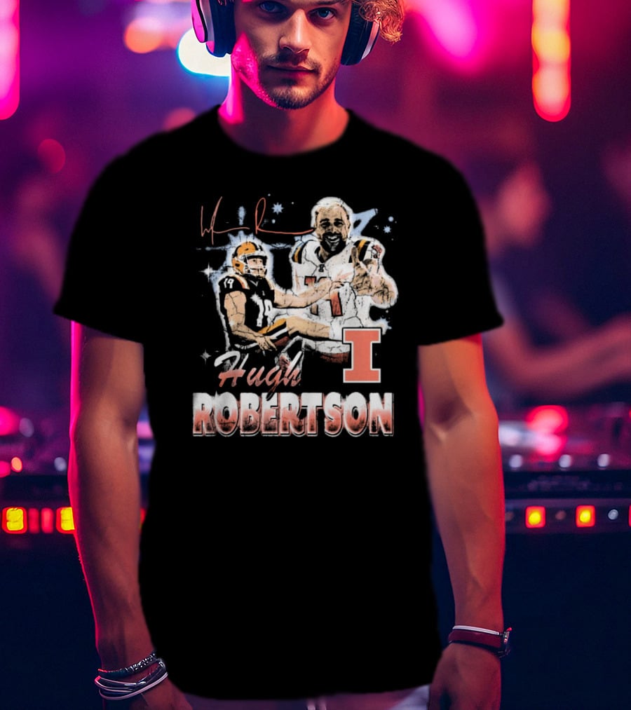 Hugh Robertson Illinois Fighting Illini 90s Retro Signature Football T-Shirt