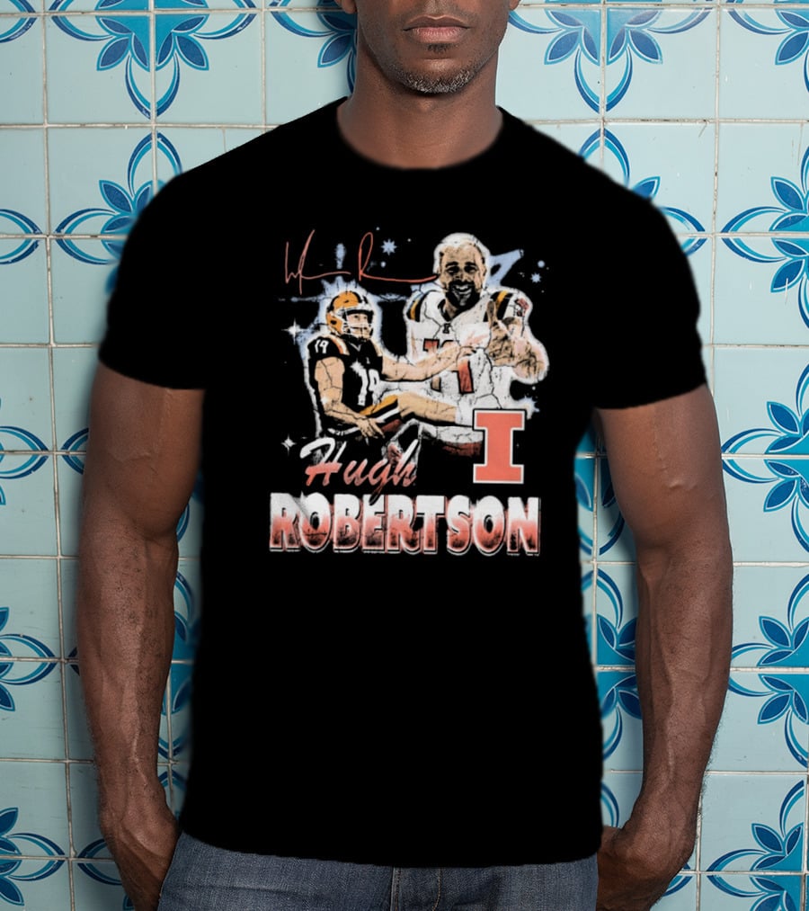 Hugh Robertson Illinois Fighting Illini 90s Retro Signature Football T-Shirt