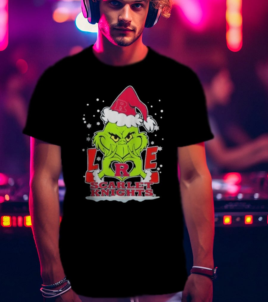 Grinch Love Rutgers Scarlet Knights Football Christmas T-Shirt