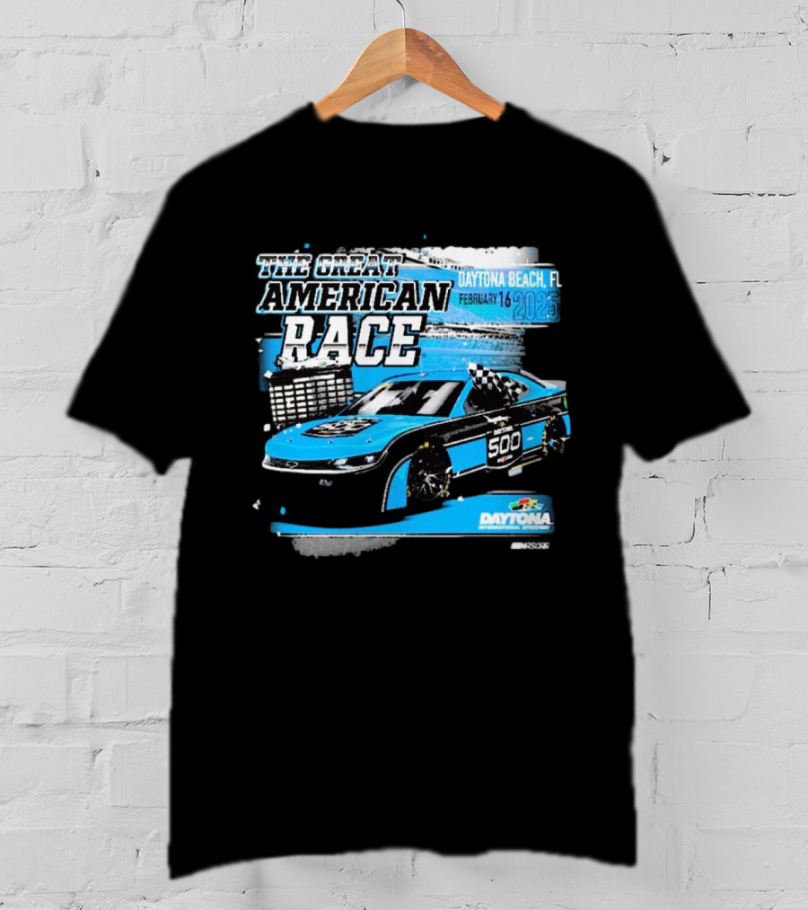 The Great American Race Daytona Beach February 16 2025 Daytona 500 Checkered Flag Sports Car T-Shirt