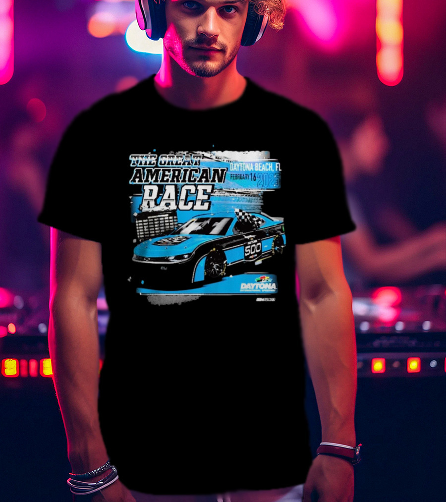 The Great American Race Daytona Beach February 16 2025 Daytona 500 Checkered Flag Sports Car T-Shirt