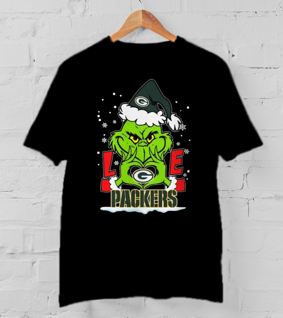The Grinch Love Green Bay Packers Christmas Snowflakes T-Shirt