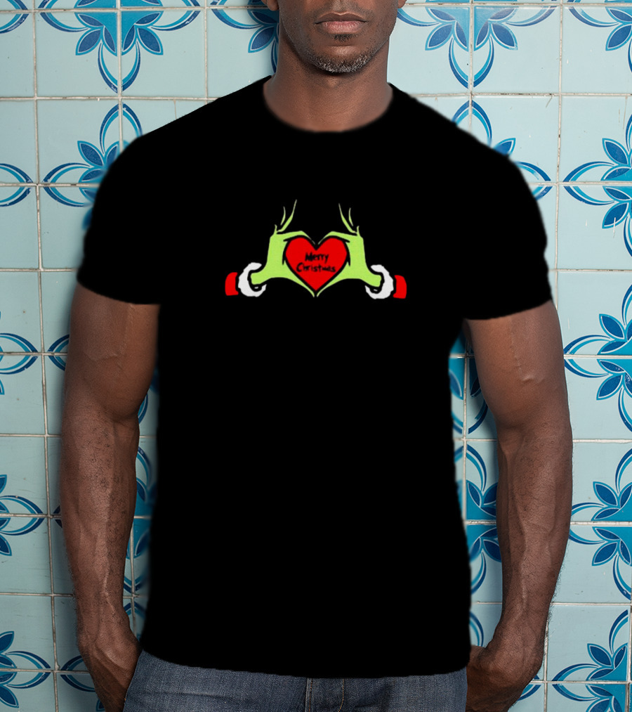 Stay Sober Merry Christmas Grinch Hand Heart T-Shirt