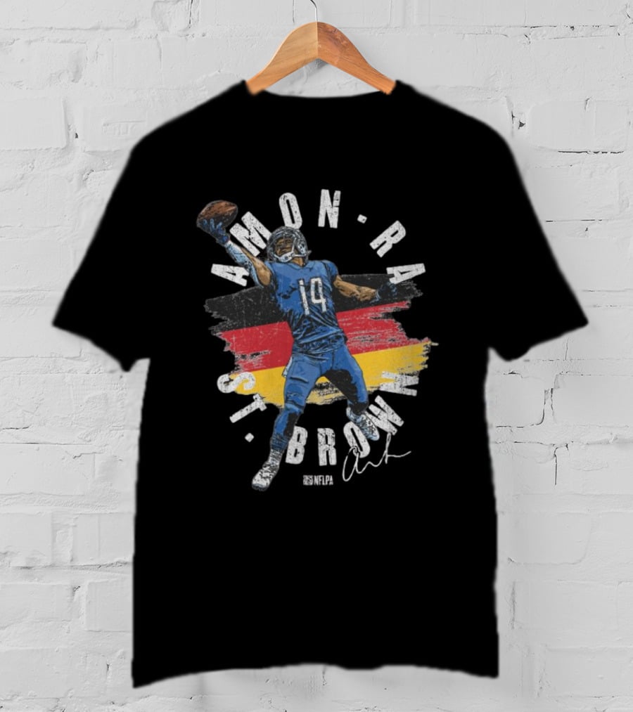 Amon-Ra St. Brown Detroit Lions NFLPA Germany Flag Signature 14 T-Shirt