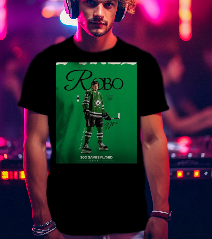 Dallas Stars Robo Jason Robertson 300 Games Played NHL T-Shirt