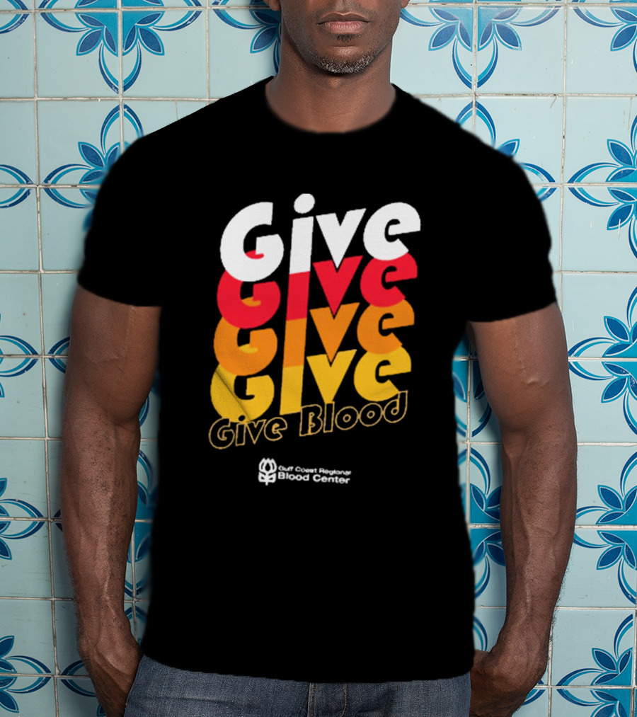 Give Blood Gulf Coast Regional Blood Center Vibrant Typography T-Shirt