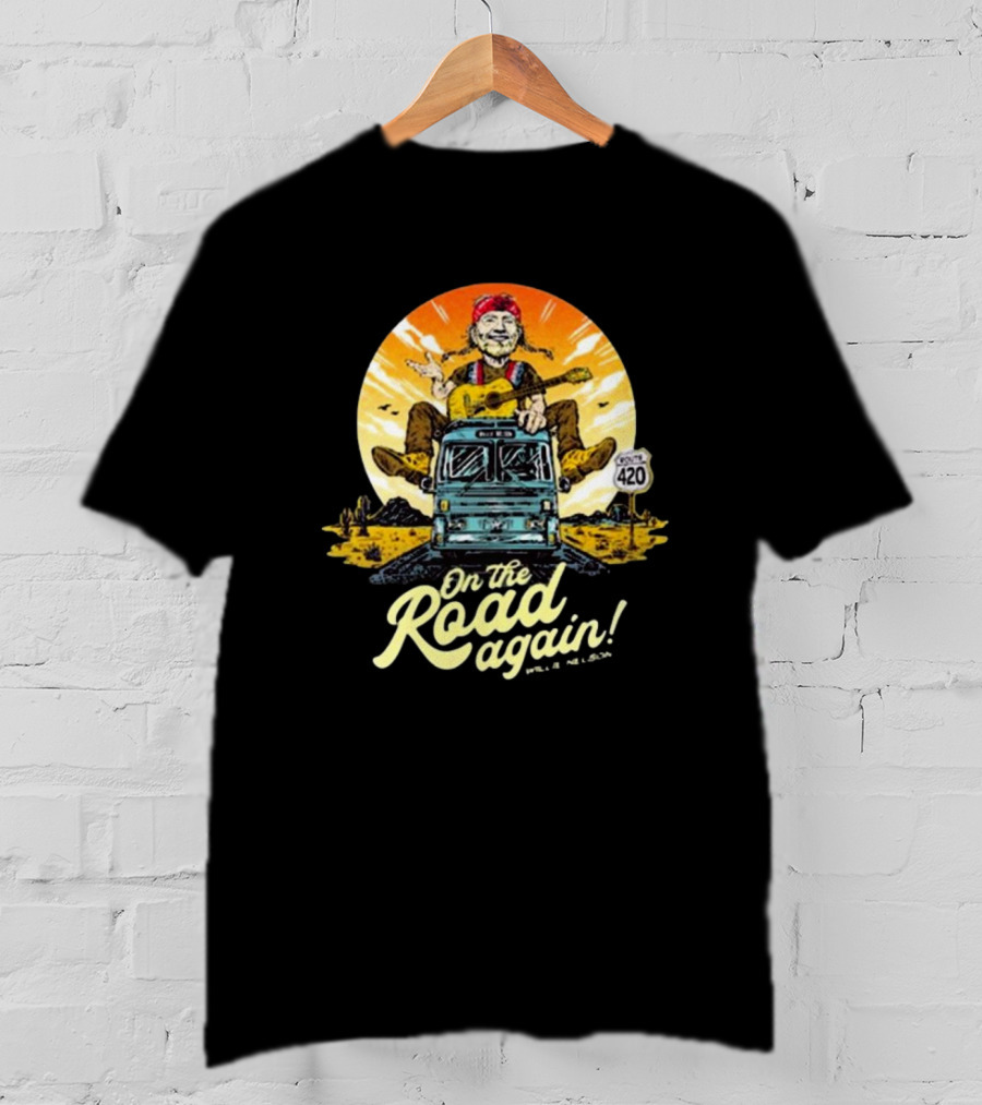 Willie Nelson On The Road Again Retro Route 420 Bus T-Shirt