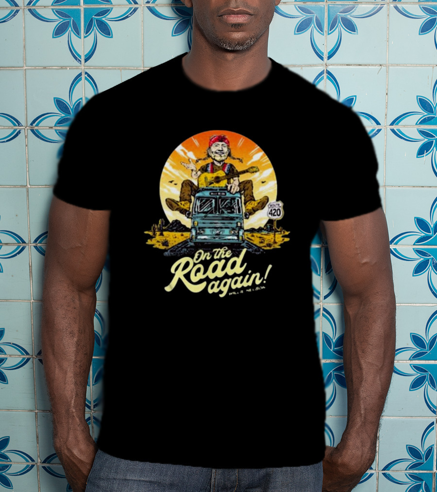 Willie Nelson On The Road Again Retro Route 420 Bus T-Shirt