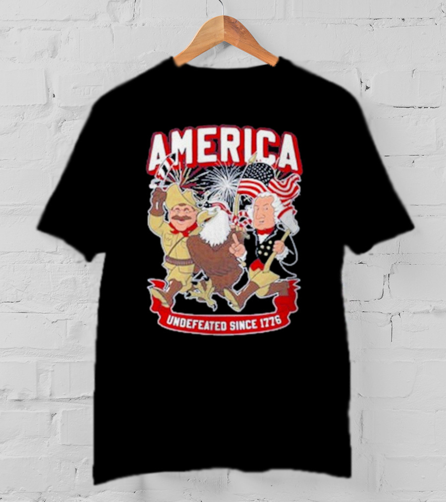 America Undefeated Since 1776 Patriotic Imagery With Eagle Fireworks Flags T-Shirt