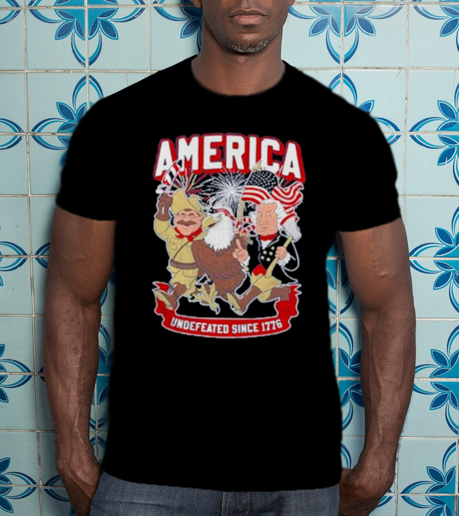 America Undefeated Since 1776 Patriotic Imagery With Eagle Fireworks Flags T-Shirt