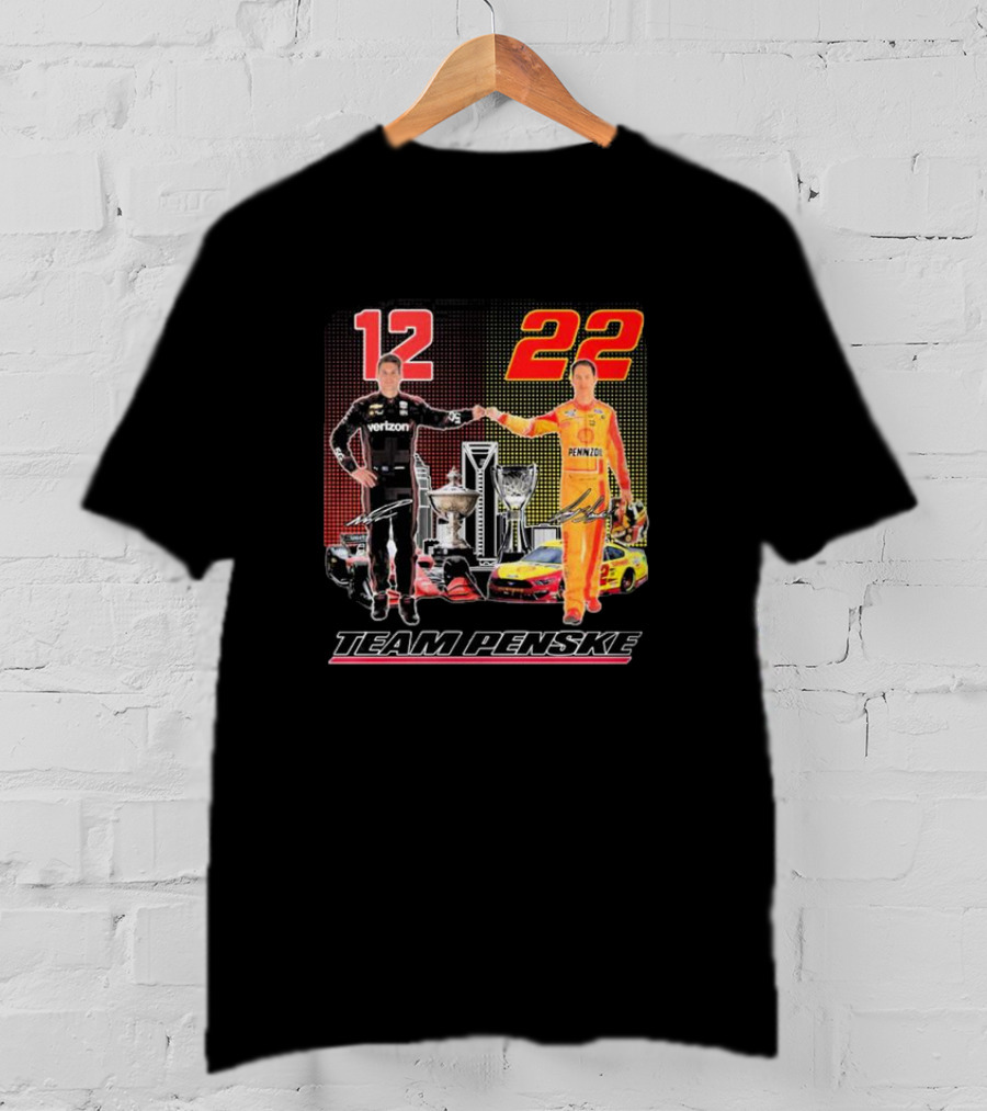 Team Penske 12 22 Verizon Pennzoil Ryan Blaney Joey Logano Signatures T-Shirt