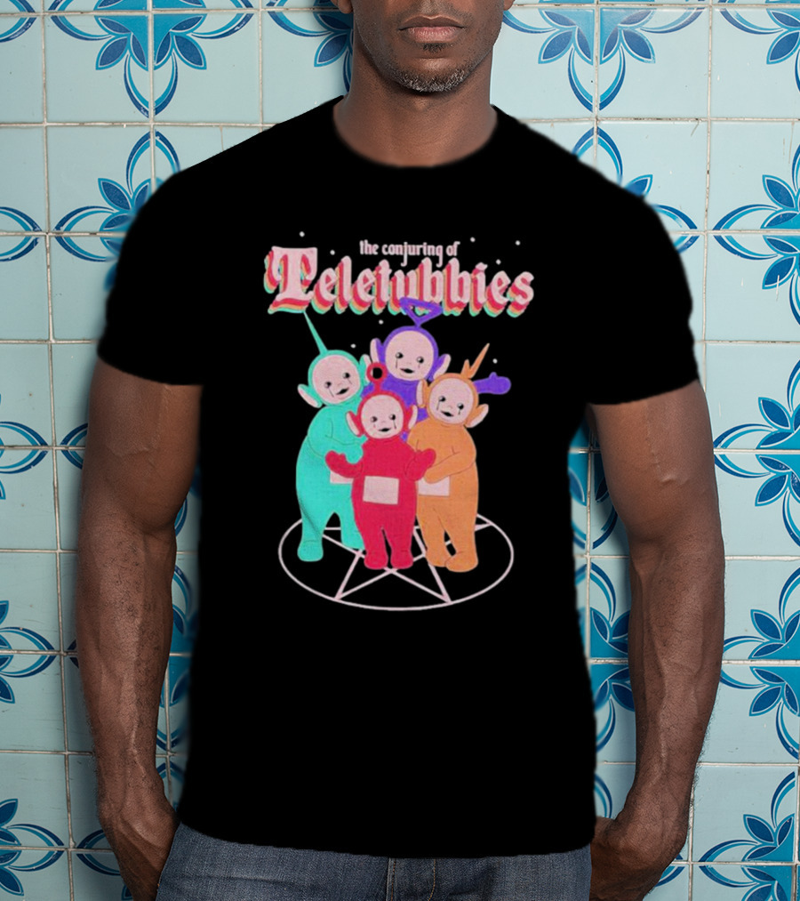 The Conjuring Of Teletubbies On Pentagram Background T-Shirt