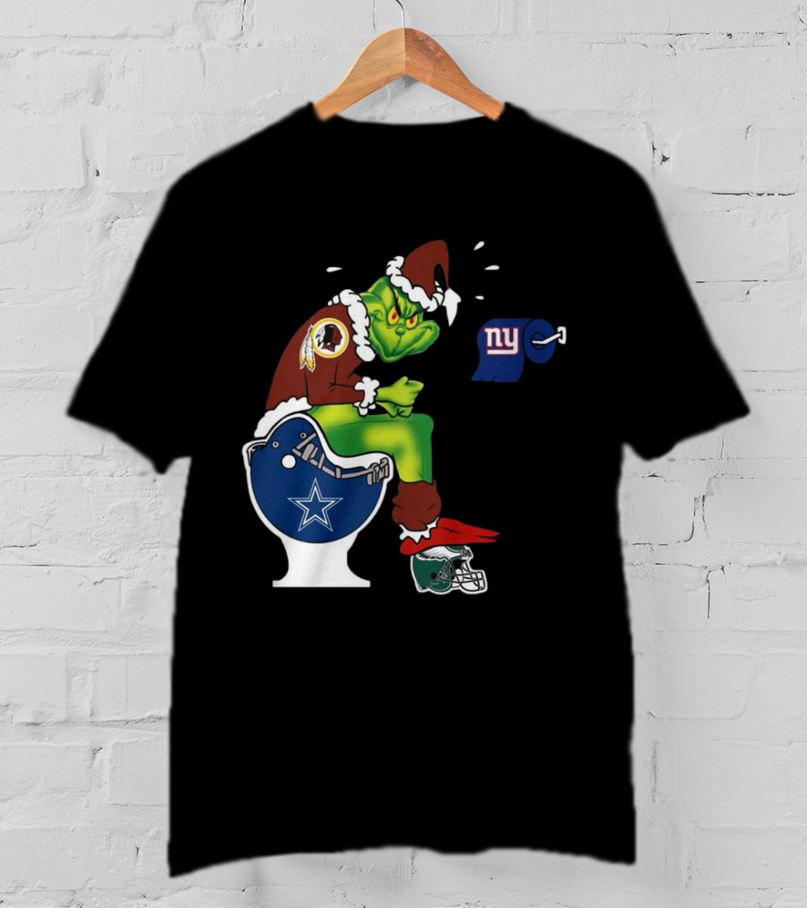 The Grinch Washington Football Team On Toilet Dallas Cowboys New York Giants Christmas T-Shirt
