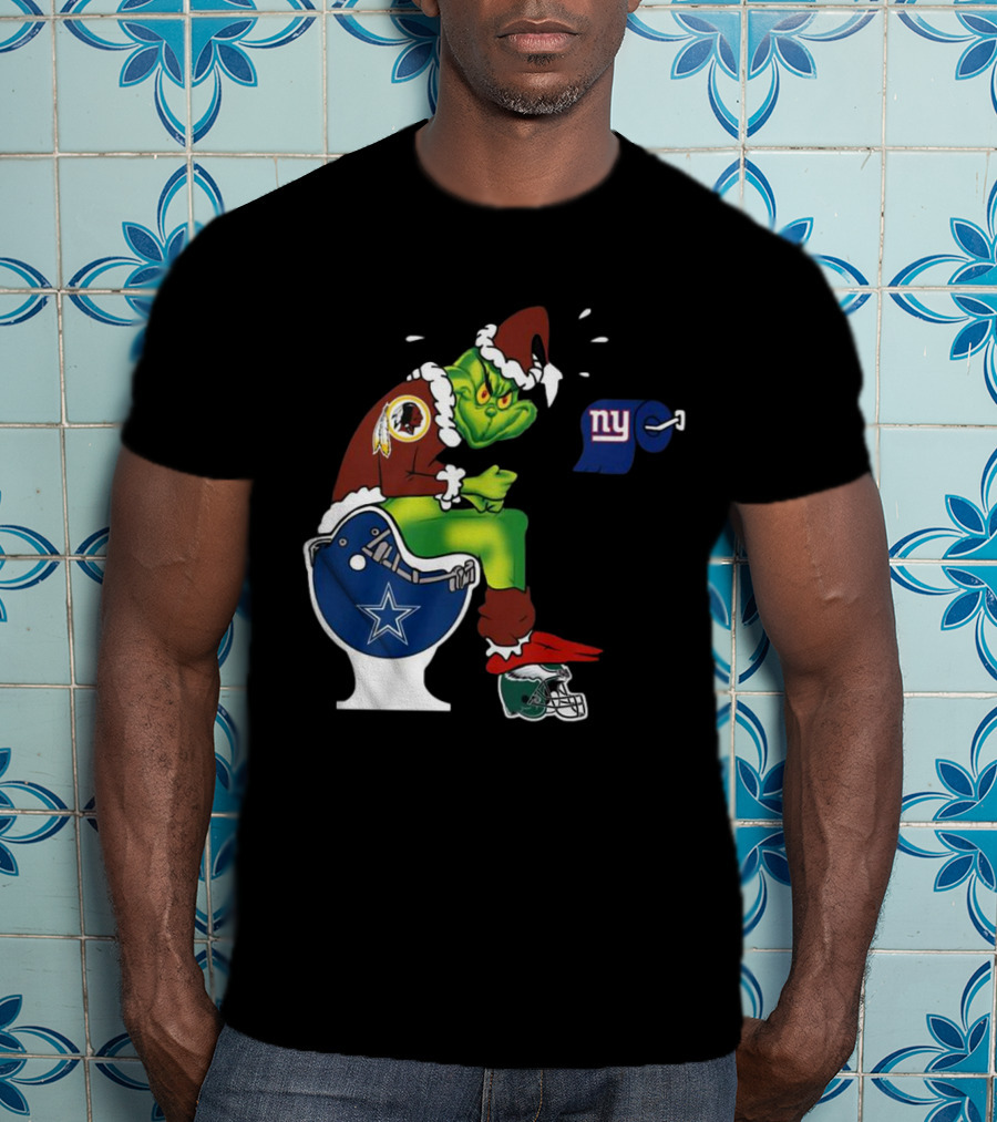 The Grinch Washington Football Team On Toilet Dallas Cowboys New York Giants Christmas T-Shirt