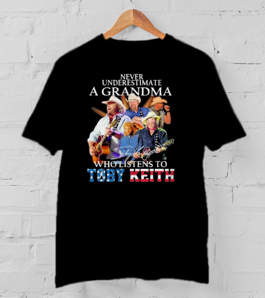 Never Underestimate A Grandma Who Listens To Toby Keith Signatures Music Collage T-Shirt